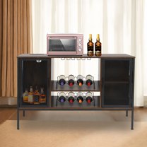 Wine Bar Cabinet with Power Outlets, Industrial Coffee Bar Cabinet for Liquor and Glasses, Farmhouse Bar Cabinet for Kitchen, Dining Room, Living Room, Rustic Brown