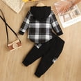 thumbnail image 5 of CUZIBR Kids Toddler Baby Boys Fall Winter Print Cotton Long Sleeve Hooded Hoodie Plaid Pocket Pants Sets Outfits Clothes Cute Dailywear For Child, 5 of 9