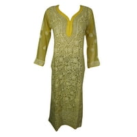 Mogul Women’s Yellow Tunic Dress Georgette Floral Embroidered Casual Boho Dresses Beach Cover Up