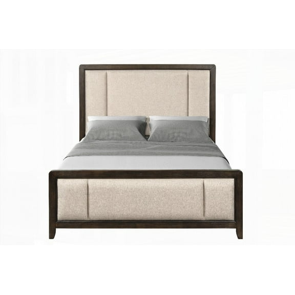 King Size Solid Wood Platform Bed Frame with Antique Brown Finish for Bedroom