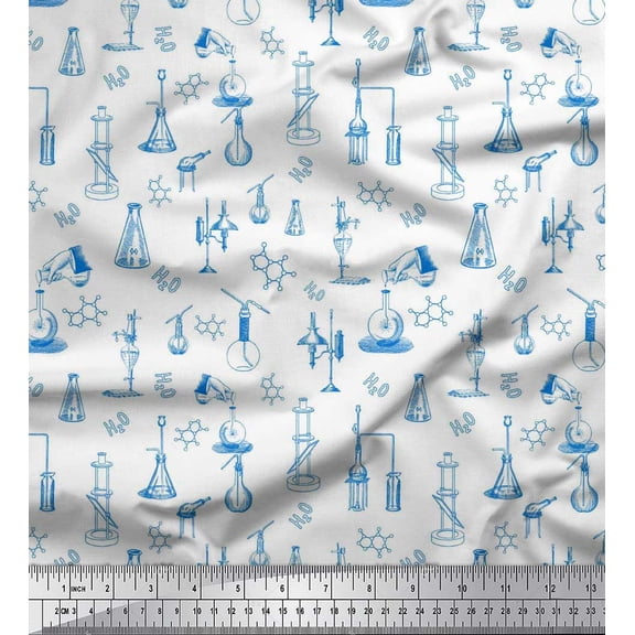 Soimoi Rayon Fabric Scientific Lab Equipments Education Theme Printed Fabric 1 Yard 42 Inch Wide
