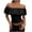 hgg268-Black, variant on Women Y2k Off The Shoulder Smocked Crop Top Solid Fold Over Ruffle Short Sleeve Slim Fit Shirred Cropped Tee Top