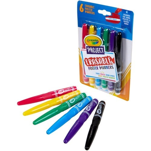 Crayola Project Erasable Poster Markers Chisel Marker Point Style - Red, Yellow, Green, Blue, Purple, Black - 6 / Pack