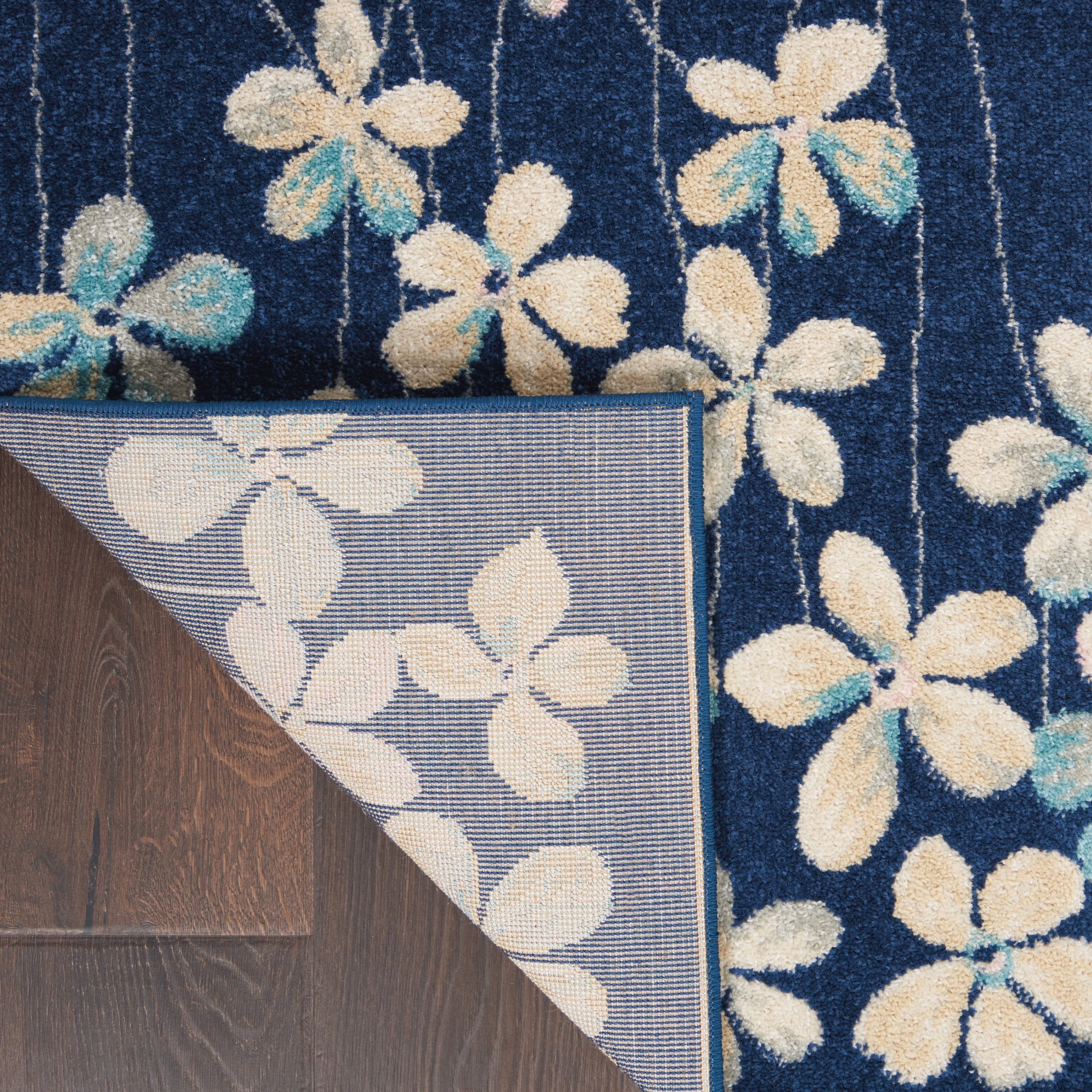 Serene Contemporary Floral Navy 6' x 9' Area Rug, (6' x 9')