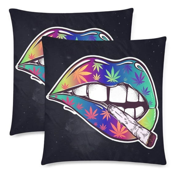 BOSDECO Fatal Biting Lip Pillow Covers Pillow Cases Two Sides Printing 18x18 inches ,Set of 2
