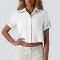 thumbnail image 5 of Ruimatai Womens Collared Button Down Short Sleeve Cropped Cotton Linen Blouse Casual Loose Fit Tops with Pockets for Daily Wear Office Vacation, 5 of 7