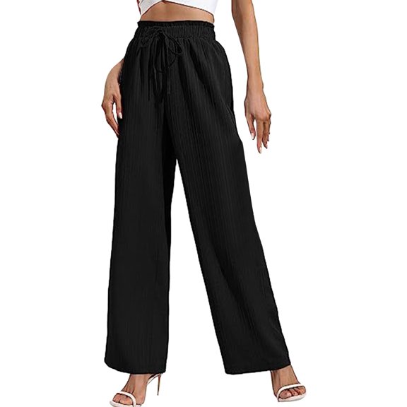 Sngxgn Women Pants Stretchy Work Slacks Casual Straight Leg Trousers with Pockets(Black,L)