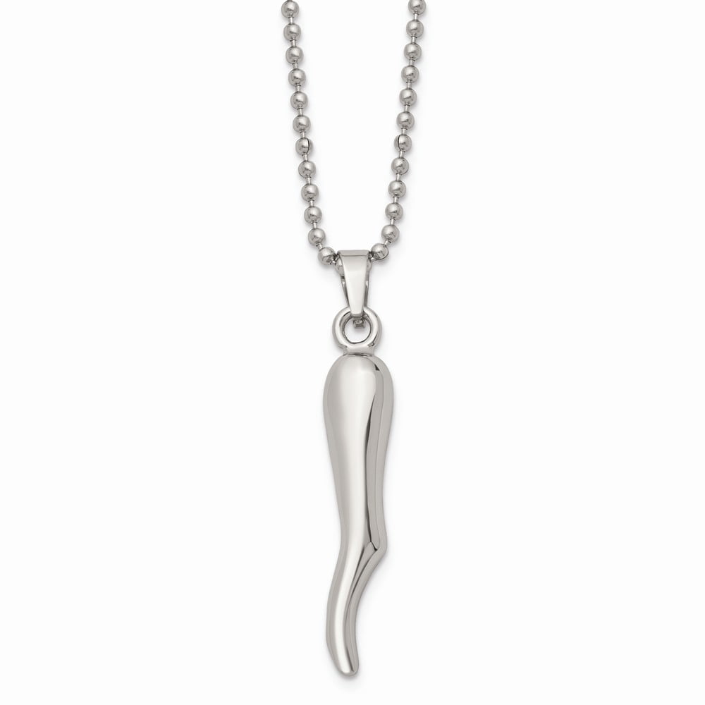 Solid Stainless Steel Men's Cornicello Italian Horn Protection Pendant