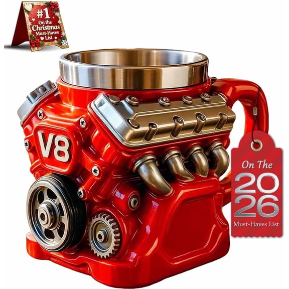 V8 Engine Coffee Cup, V8 Engines Stainless Steel Cup, Personalized Double Wall Insulation Car Mug with Handle Perfect for Father's Day, Christmas, Husband, Mechanic, Car Enthusiast
