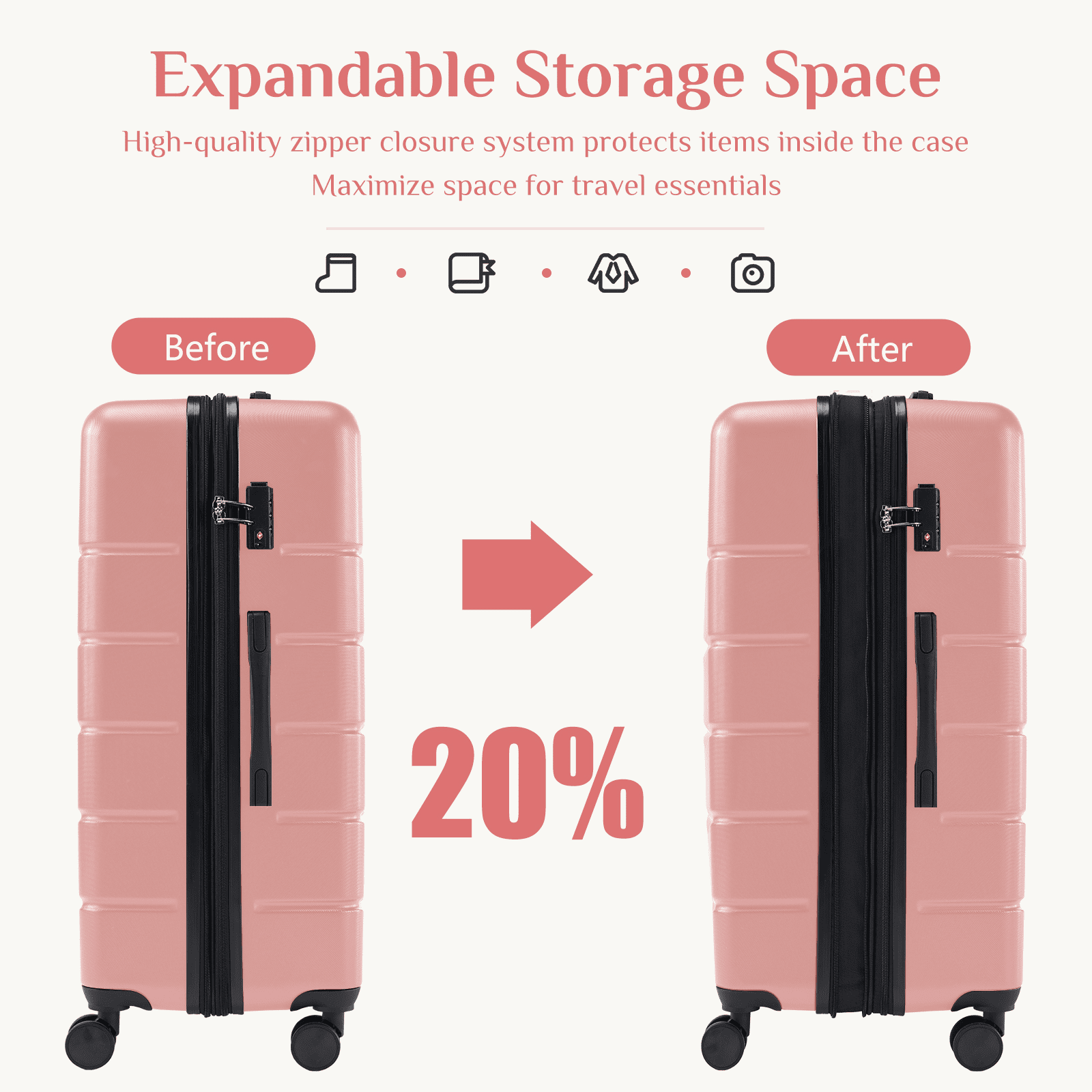 MAYEERTY 24" Expandable Hardside Luggage Spinner Wheels ABS TSA Lock Durable Lightweight Travel Suitcase Pink