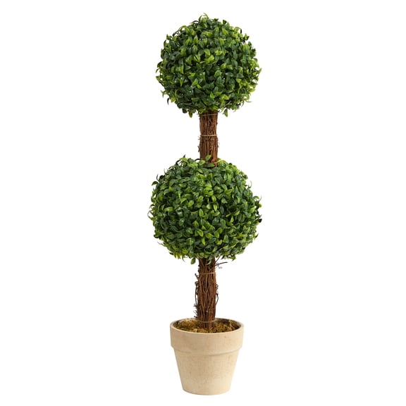 Nearly Natural 28" Boxwood Double Ball Topiary Artificial Tree (Indoor/Outdoor)