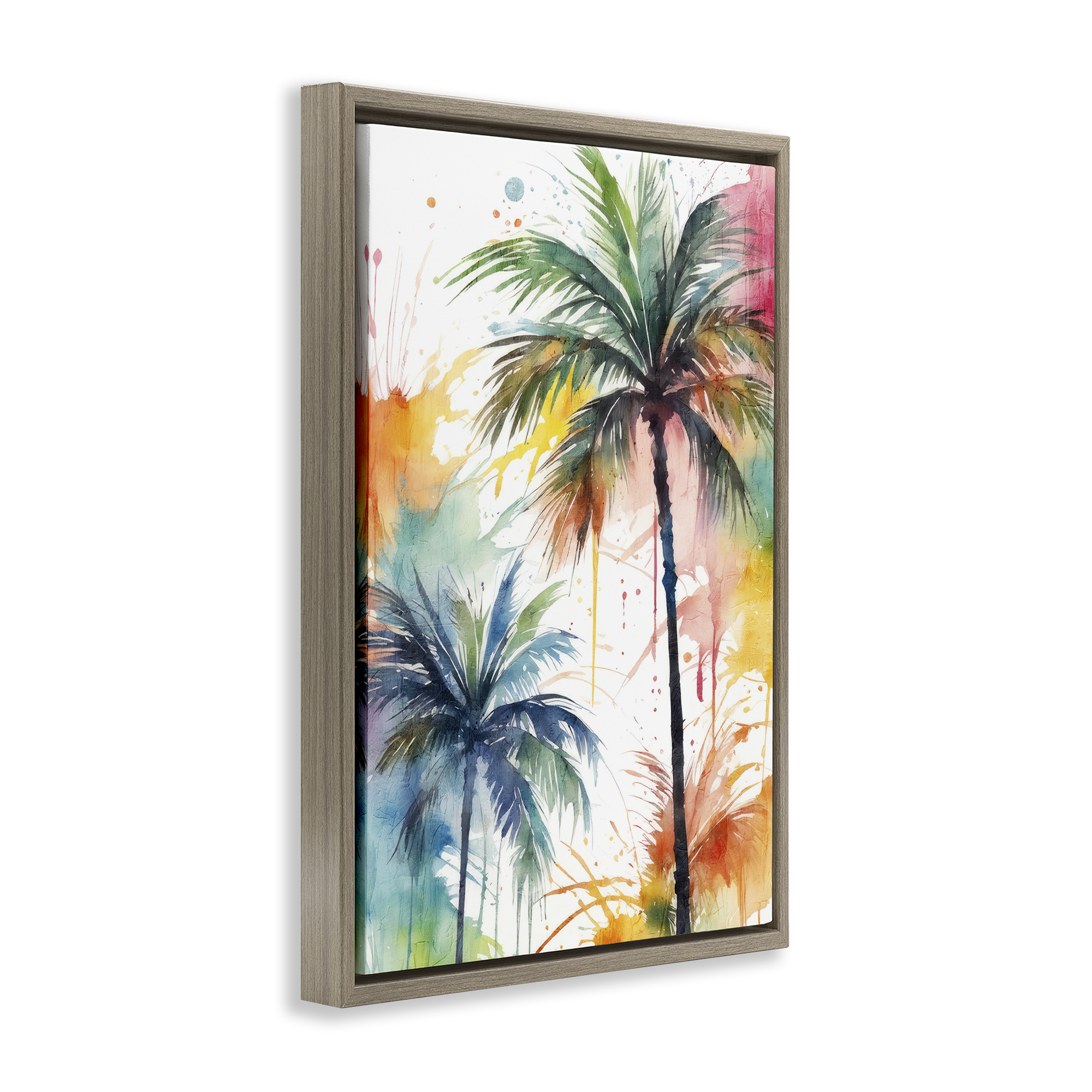 Stupell Industries Splashed Palm Trees Botanical & Floral Painting Brown Floater Framed Canvas Art Print Wall Art, 17 x 25
