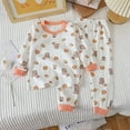 thumbnail image 2 of Odeerbi Kids Boys Girls Pajama Sets Soft Cotton Long Johns Cartoon Printed Base Layer Set Thermal Underwear Set Casual Collar Long Sleeve Tops Printed Long Pants Outfit Sets Orange, 2 of 3