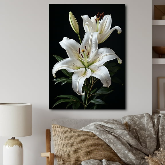 Designart "Lily Exquisite Black White wall decor II" Floral Canvas Print