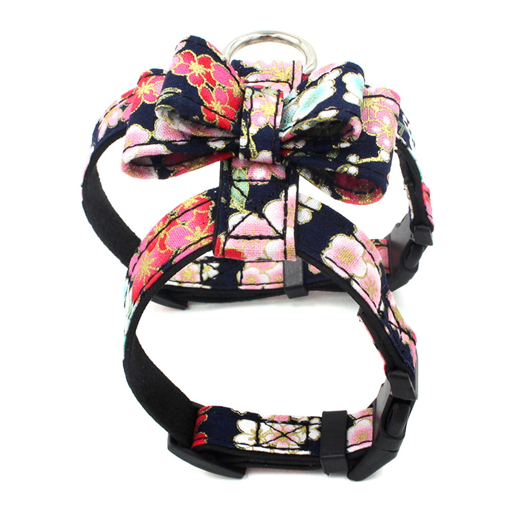 Floral Printing Harness Adjustable Pet Chest Back Traction Belt Puppy Collar Basic Harnesses