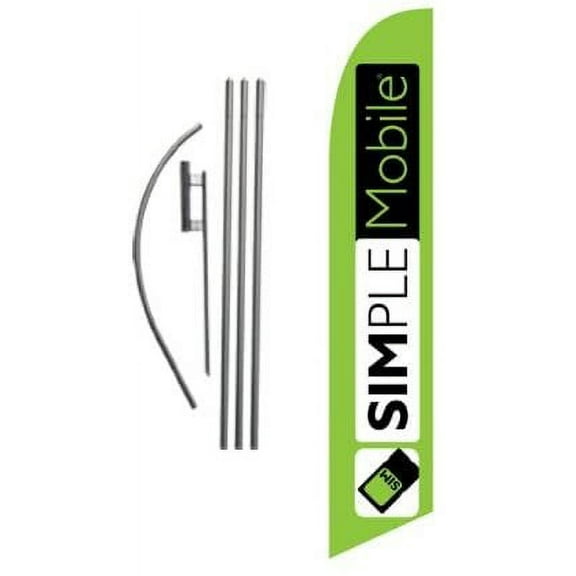 Simple Mobile SimpleMobile Wireless Advertising Feather Banner Swooper Flag Sign with Flag Pole Kit and Ground Stake