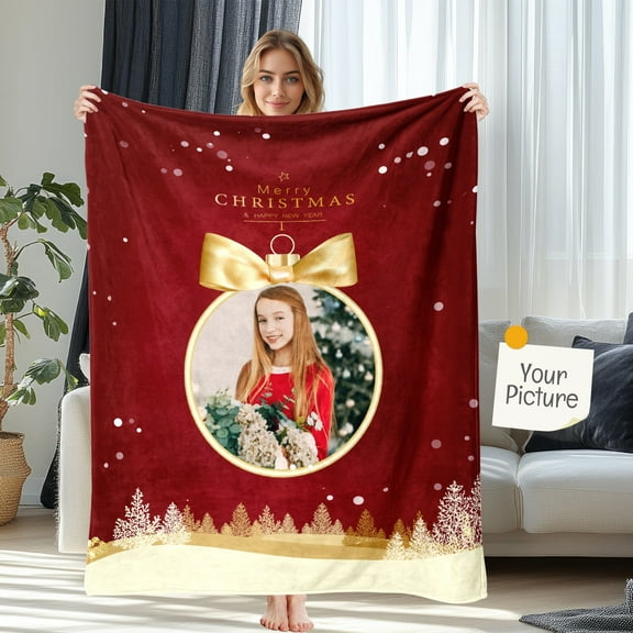 JML Custom Christmas Blanket with Photos, Personalized Christmas Blanket Gifts for Women, Men, Soft Xmas Holiday Throw Blanket for Couch Sofa Bed, Christmas Decorations