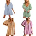 thumbnail image 3 of WBQ Women Striped Summer Rompers Puff Short Sleeve Oversized Short Jumpsuits with Pockets Trendy Vacation Outfits, 3 of 4