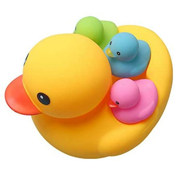 Bath Duck Toys 4 Pcs Colorful Rubber Duck Family Squeak Ducks Baby Shower Toy for Toddlers Boys Girls 3 Months+ (Colorful Duck Family)