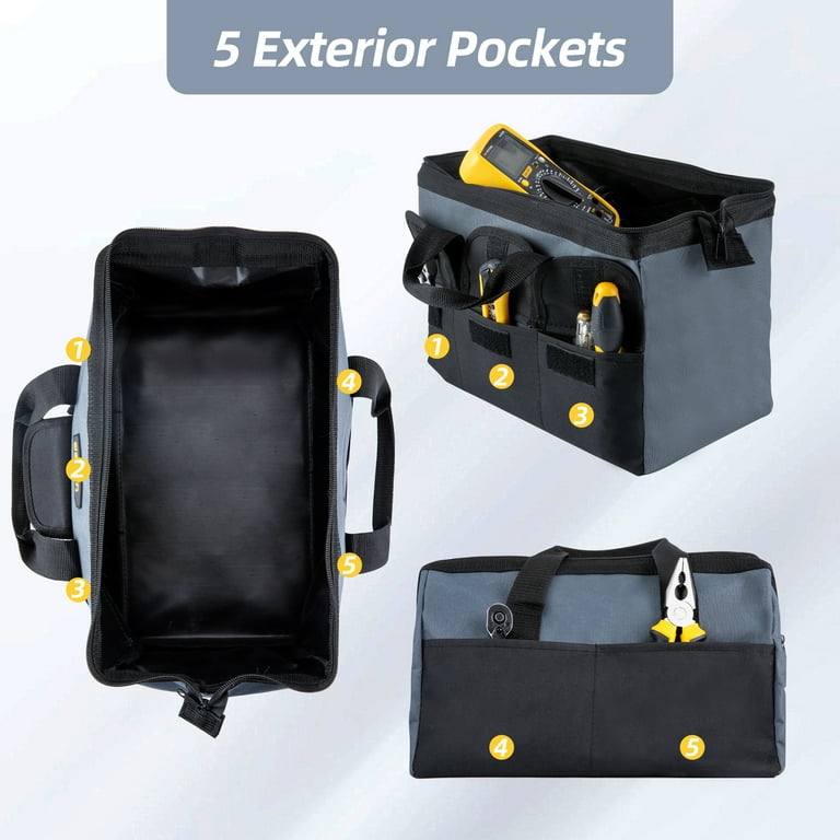 Wellsay 16-inch Heavy Duty Wide Open Mouth Tool Bag, Shoulder Organizer Bag With Water-of Molded