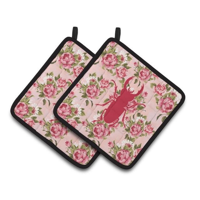 Caroline's Treasures Beetle Shabby Chic Pink Roses Par de soportes para macetas BB1063-RS-PK-PTHD, 7.5HX7.5W, Multicolor Caroline's Treasures BB1063-RS-PK-PTHD