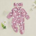 thumbnail image 2 of NOLDARES Floral Romper,Vintage Infant Jumpsuit,Bow Headband,Baby Girl Clothes Newborn Fall/Winter,A1112-Pink, 2 of 4