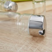 Seasoning Bottle Set Condiment Holder Seasoning Rack Four-in-One Oil Vinegar Dispensers Salt Pepper Shakers Glass Cruet Set with Convenient Caddy Stand Stainless Steel Tops