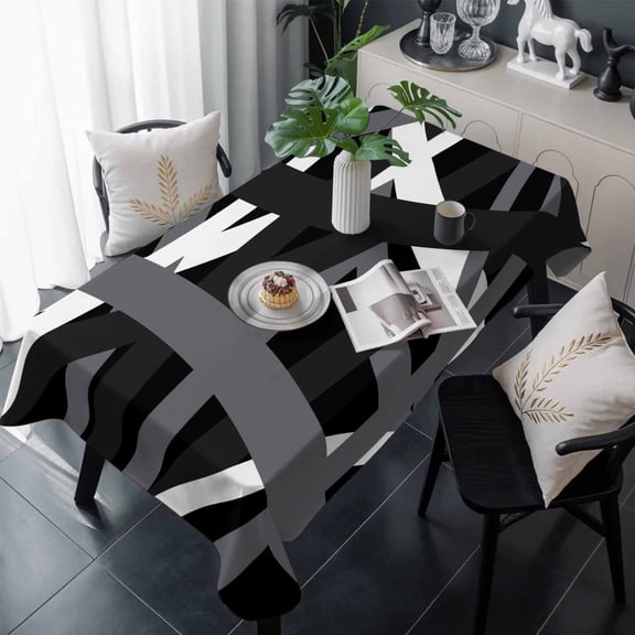 Gray Black Geometric Table Cloth Waterproof Tablecloths, Modern Art Abstract Grey Line Tablecloth Dining Table Cover for Kitchen Party Tabletop Outdoor, Rectangle Tablecloth 60x120 Inch