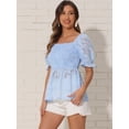 thumbnail image 4 of DARING DIVA Women's Stylish Square Neck Ruffle Smocked Peplum Tops L Light Blue, 4 of 6