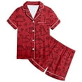 thumbnail image 4 of Ensemble de Pyjamas en Satin pour Filles Manches Courtes Boutonné Hauts T-Shirt Ensemble Classique Vêtements de Détente Pyjamas pour Petites Filles Garçons Filles Mode, 4 of 5