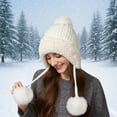 thumbnail image 2 of Winter Beanie Hats for Women with Ear Flaps Crochet Skull Cap Warm Outdoor Ski Snow Hats Pompoms, 2 of 5