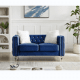 thumbnail image 3 of 2-Piece Modern Velvet Upholstered Sofa with Crystal Feet and Buckle, Loveseat and 3-Seater Couch with 4 Plush Pillows, Leisure Sofa for Living Room, Bedroom, Office, Apartment, Navy Blue, 3 of 9