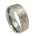 thumbnail image 2 of Men Women Titanium Wedding Band Ring 7.5mm Hammered Center Gold Tone Milgrain Ring, 2 of 3