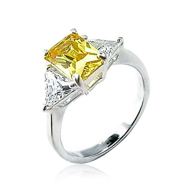 Bling Jewelry 3CT Canary Yellow Square Cubic Zirconia Princess Cut