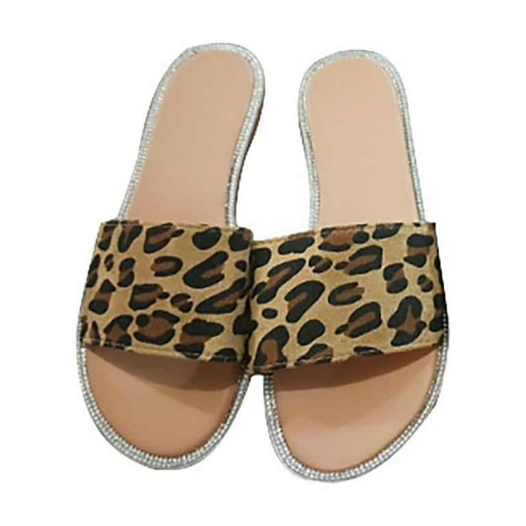 Sandal Shoes Women Casual Basic Plain Slip On Breathable Leopard
