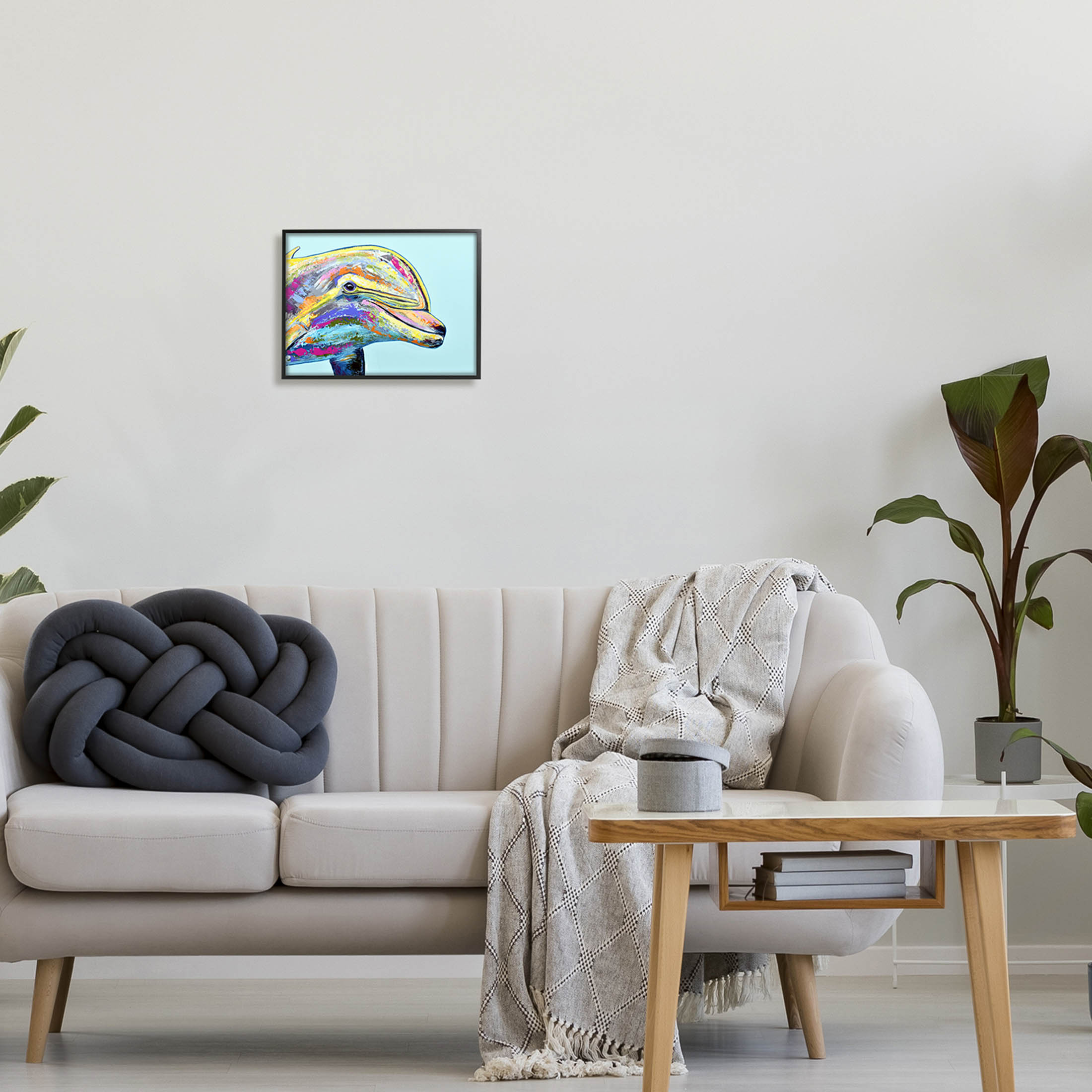 Marine Life Dolphin Turquoise Accent Animals & Insects Graphic Art Black Framed Art Print Wall Art