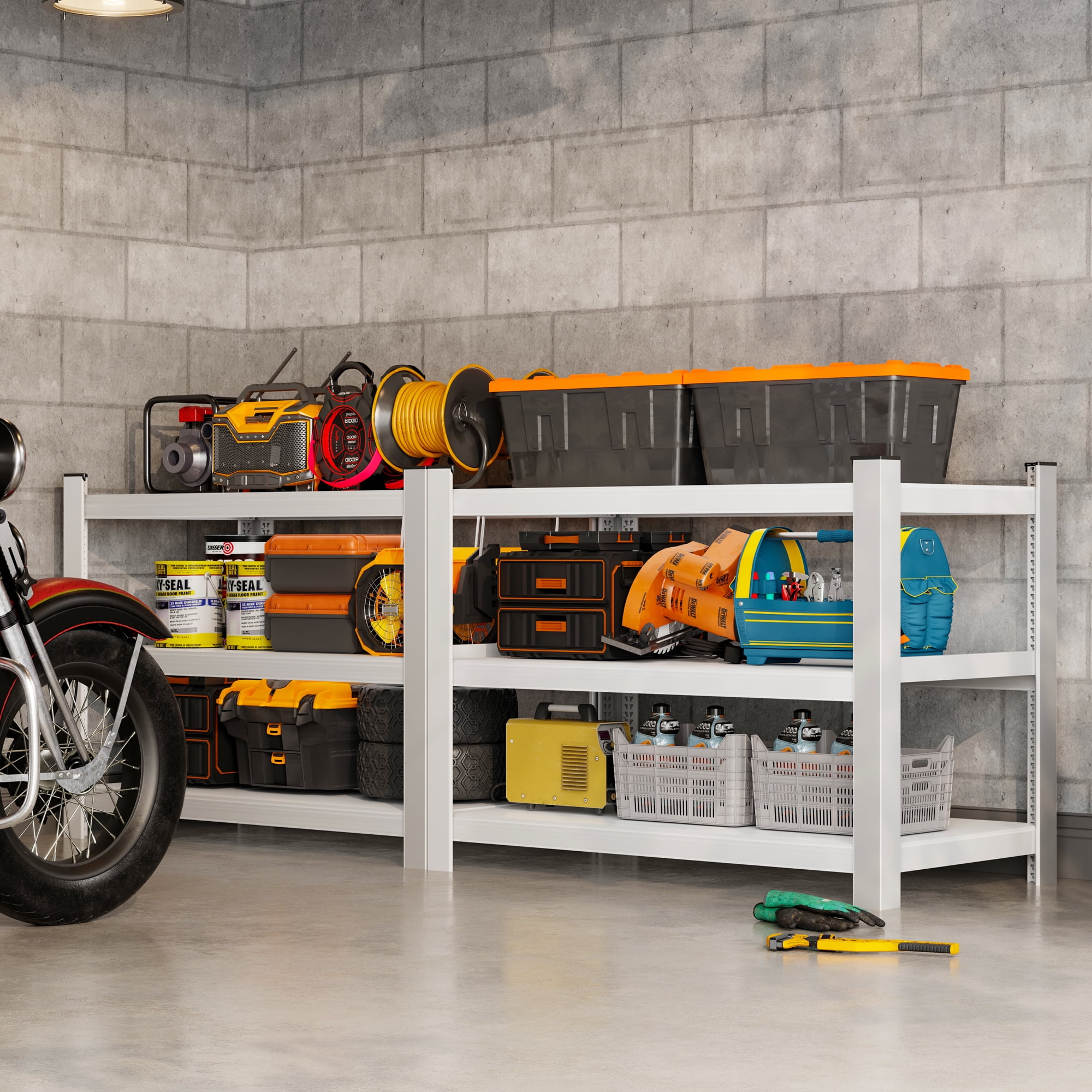 3-Tier Heavy-Duty Shelving,Adjustable Metal Garage Storage Shelves,36" x36"x16" (White)