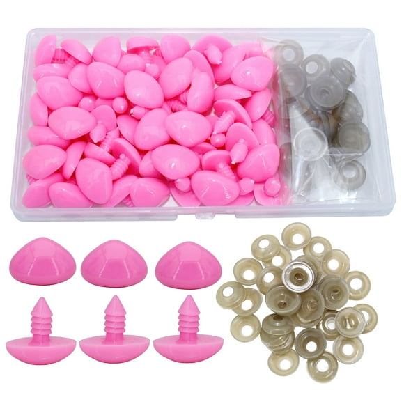 BESTCYC 1Box(50pcs) 14x20mm Triangle Pink Solid Plastic Safety Noses Craft Noses with Washers for Doll Puppet Plush Animal Puppet Crafts