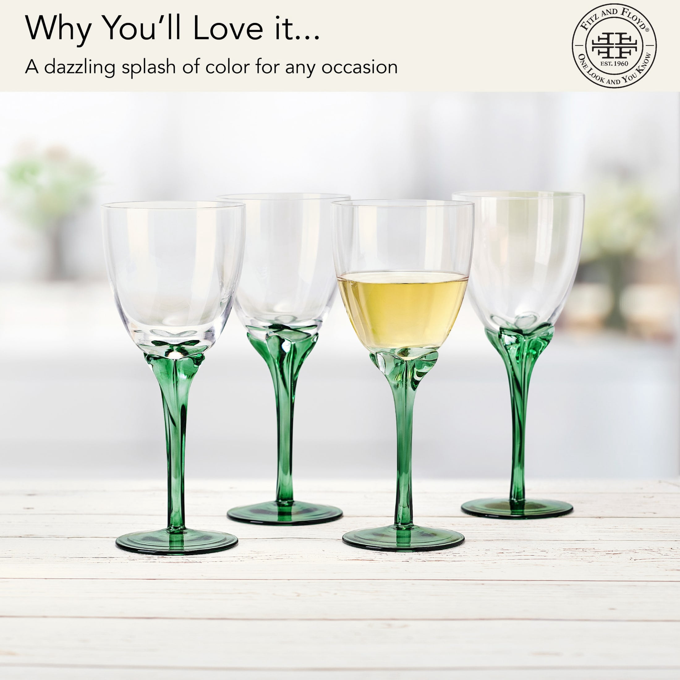 Fitz and Floyd Jardin 14 oz Green Wine Glass (Set of 4)