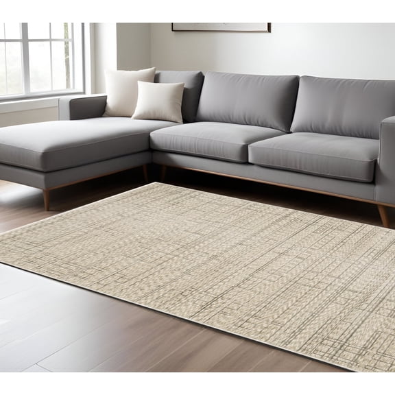 10' X 13' Beige And Brown Geometric Area Rug With Fringe