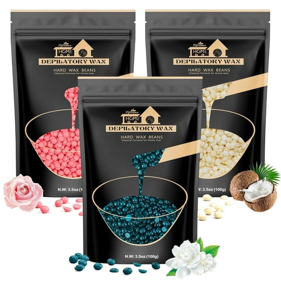 Lifestance Brazilian Bikini Wax Beads - 300g Hard Wax Beans for Hair Removal on Face, Body, Legs, Underarms - Jasmine, Cream & Rose Scents