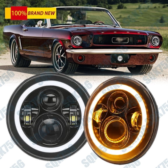 7Inch Round LED Headlights Halo Angel Eyes DRL For Ford Mustang 1964-1984