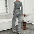 thumbnail image 6 of Maean Womens Lounge Sets Long Sleeve Striped Shirts and Drawstring Wide Leg Palazzo Pants 2 Piece, 6 of 7