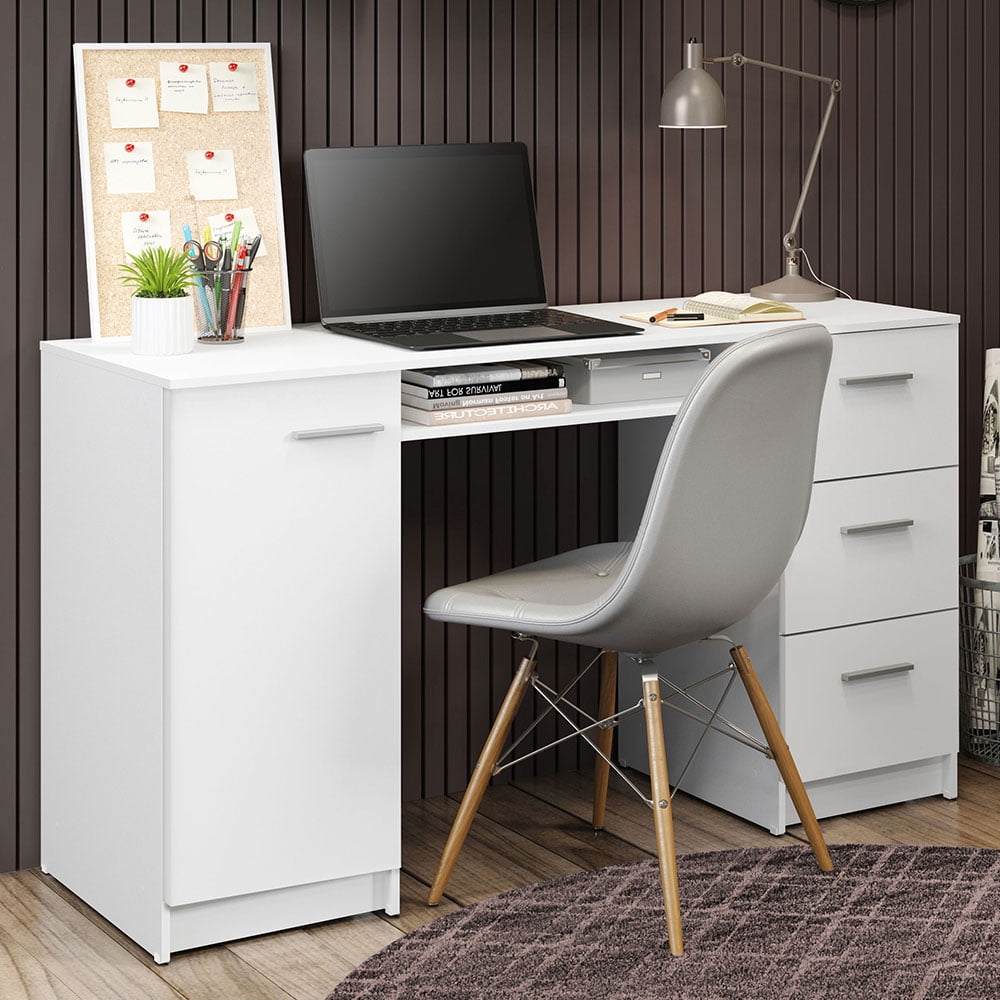 Modern PC Computer Desk Workstation with Drawer and Door Office Home Study Table 