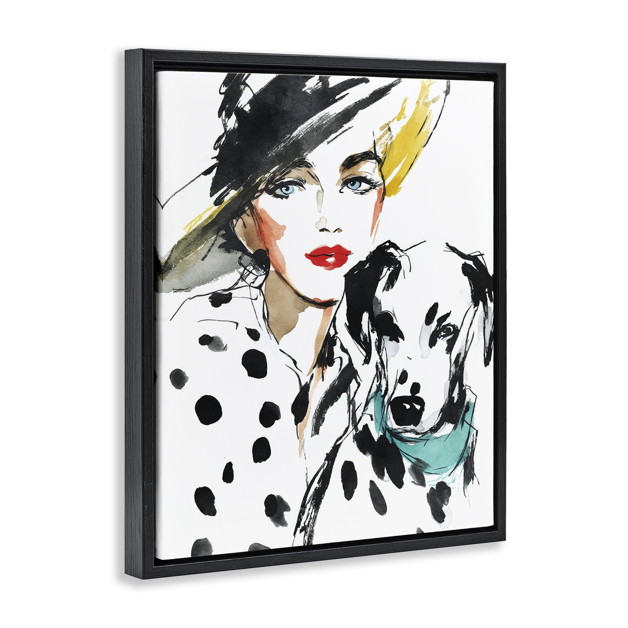 Stupell Industries Trendy Dalmatian Muse Black Framed Floater Canvas Wall Art, design by Svetlana Aleynikova