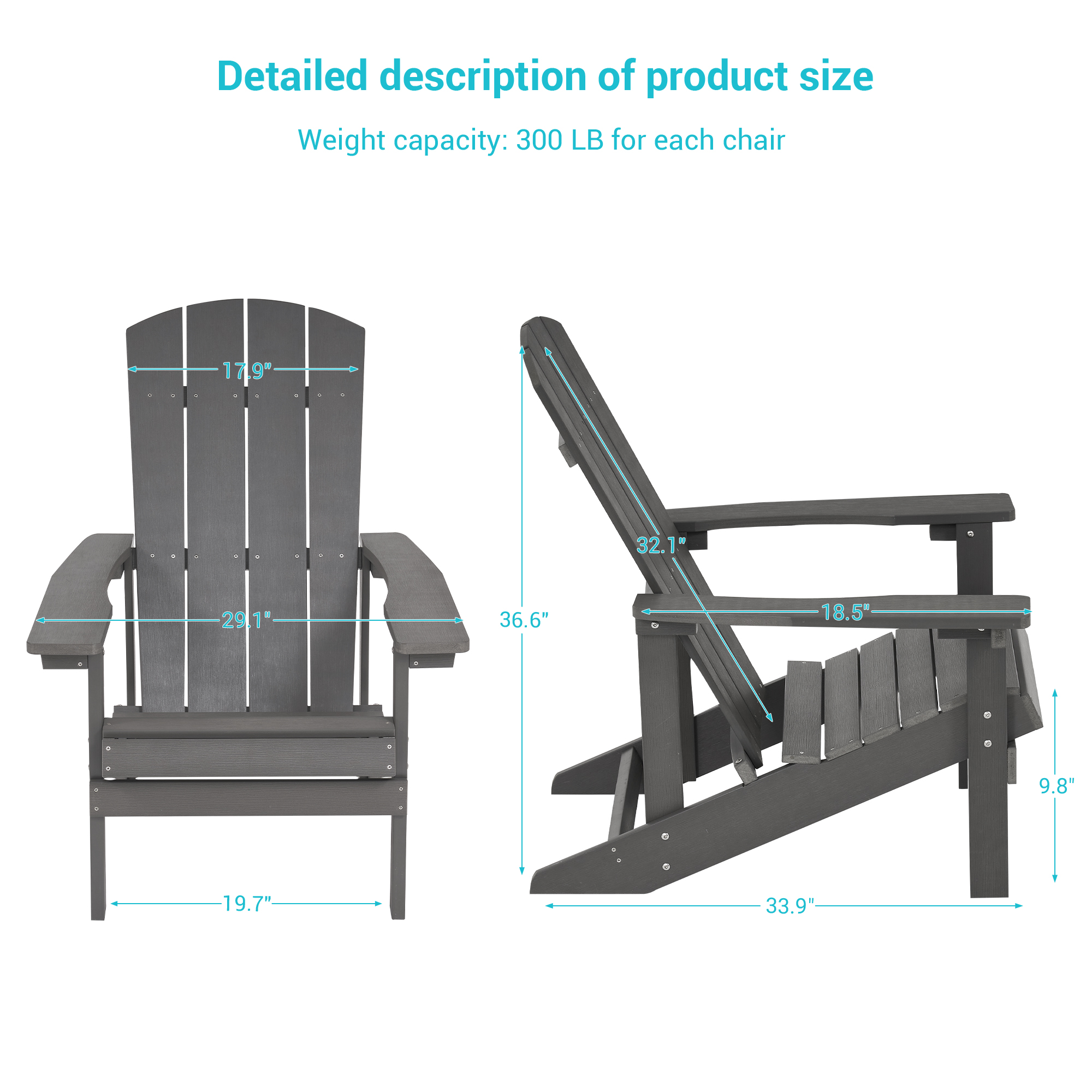 CHYVARY 1 Peak Adirondack Chair, Fire Pit Outdoor Patio Furniture,Gray - image 3 of 7