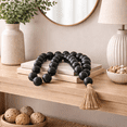 thumbnail image 3 of Wooden Beads Garland with Tassel Accent for Home Decor and Bathroom - Draped Styling Detail for Office, Room and Living Room - Shelf and Coffee Table Decor for Styled Surfaces - 2", Black, 3 of 11