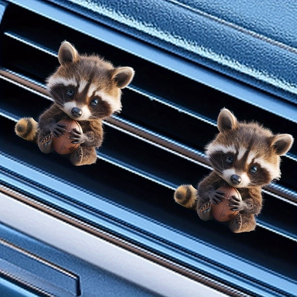 Decoración del hogar, decoración de habitaciones, decoración de paredes. Difusor de aromaterapia con clip plano para coche con mapache pequeño en 2D.