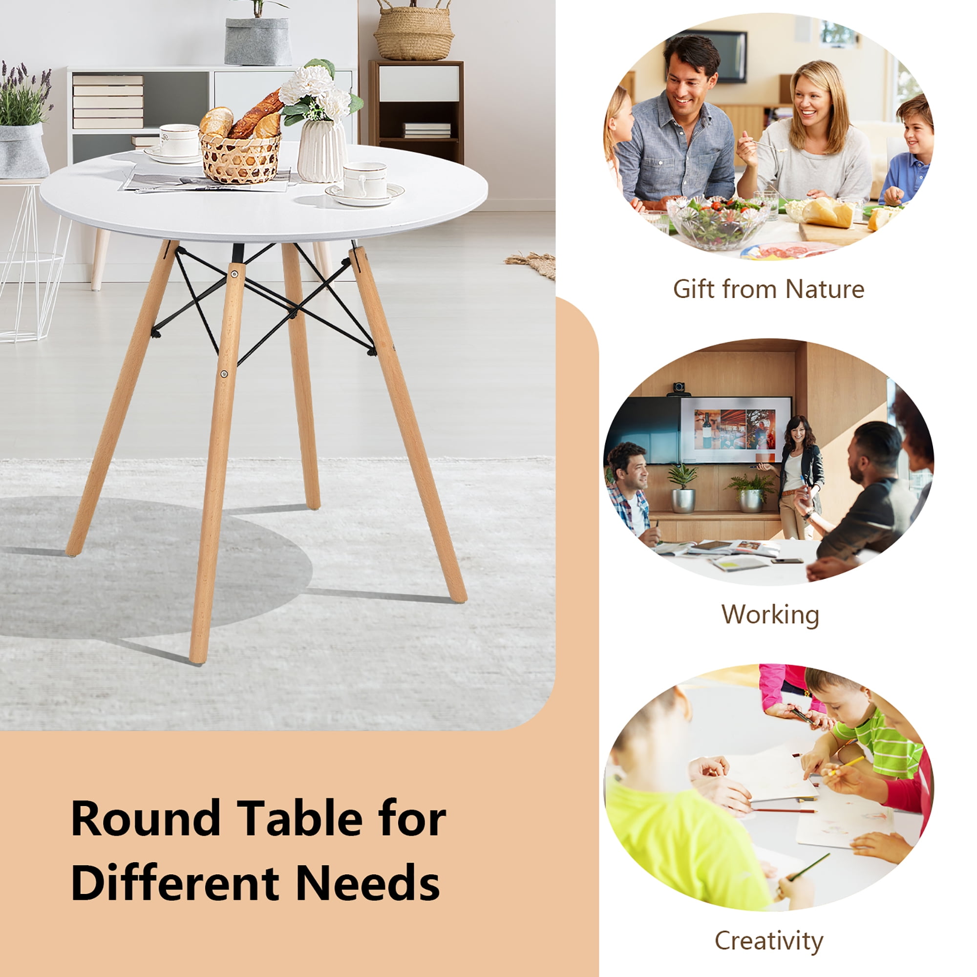 Costway Dining Table Round White Modern Dining Table 31.5'' W/Solid Wooden Leg For Kitchen