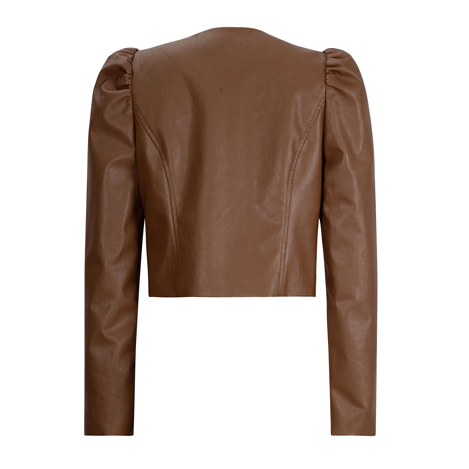 SWSMCLT Women's Leather Jacket Winter Puff Sleeve Faux Leather Dinner Jacket Fall Long Sleeve Fashion Khaki Small